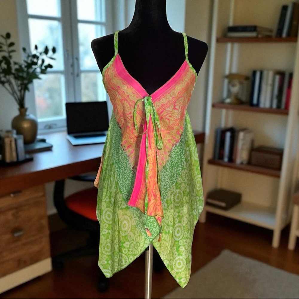 💖 Guru For Life Upcycled Silk Sari Handkerchief Top 💖